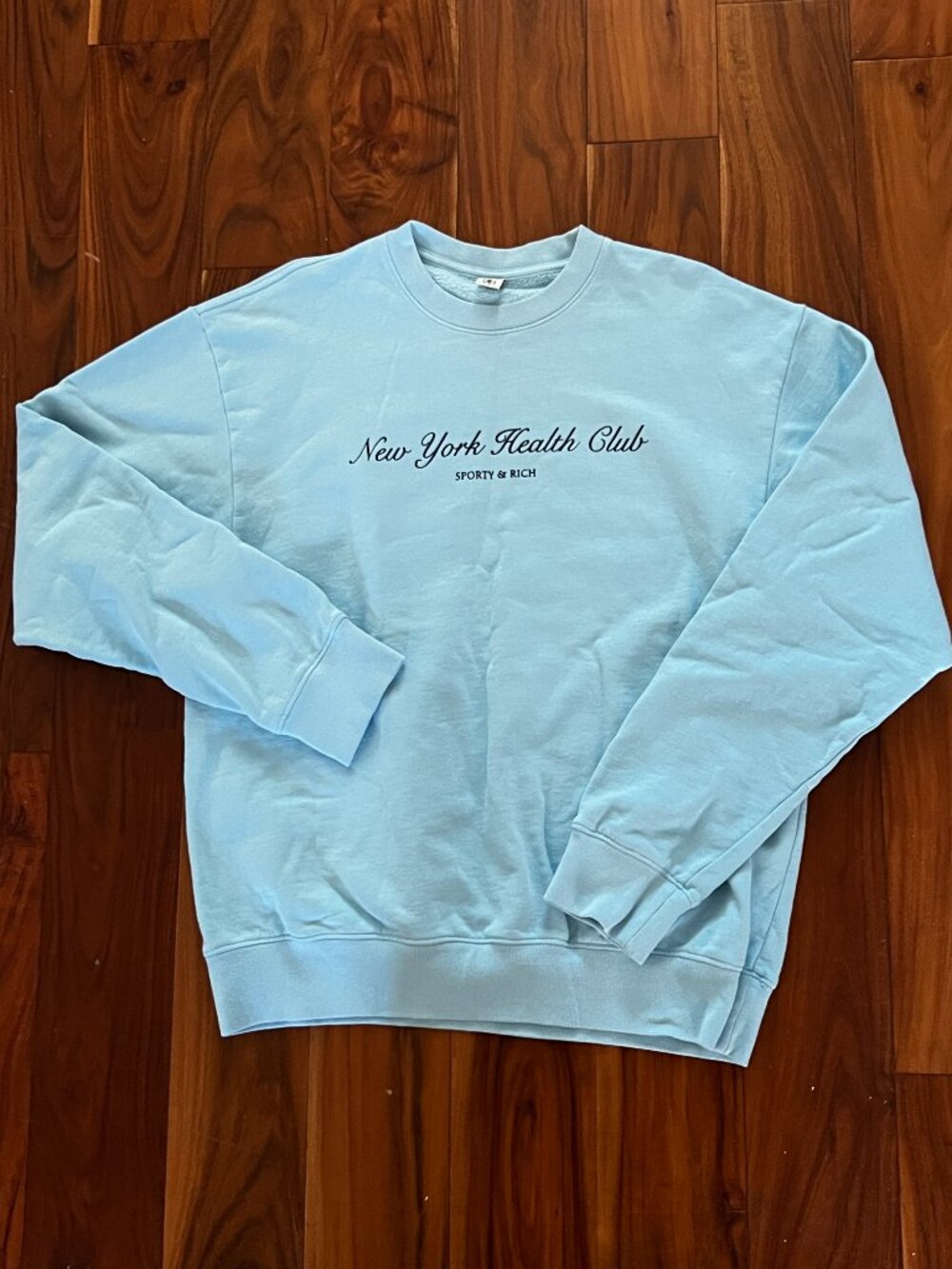 Sporty & Rich New York Health Club Crewneck Sweatshirt Blue M NWOT
